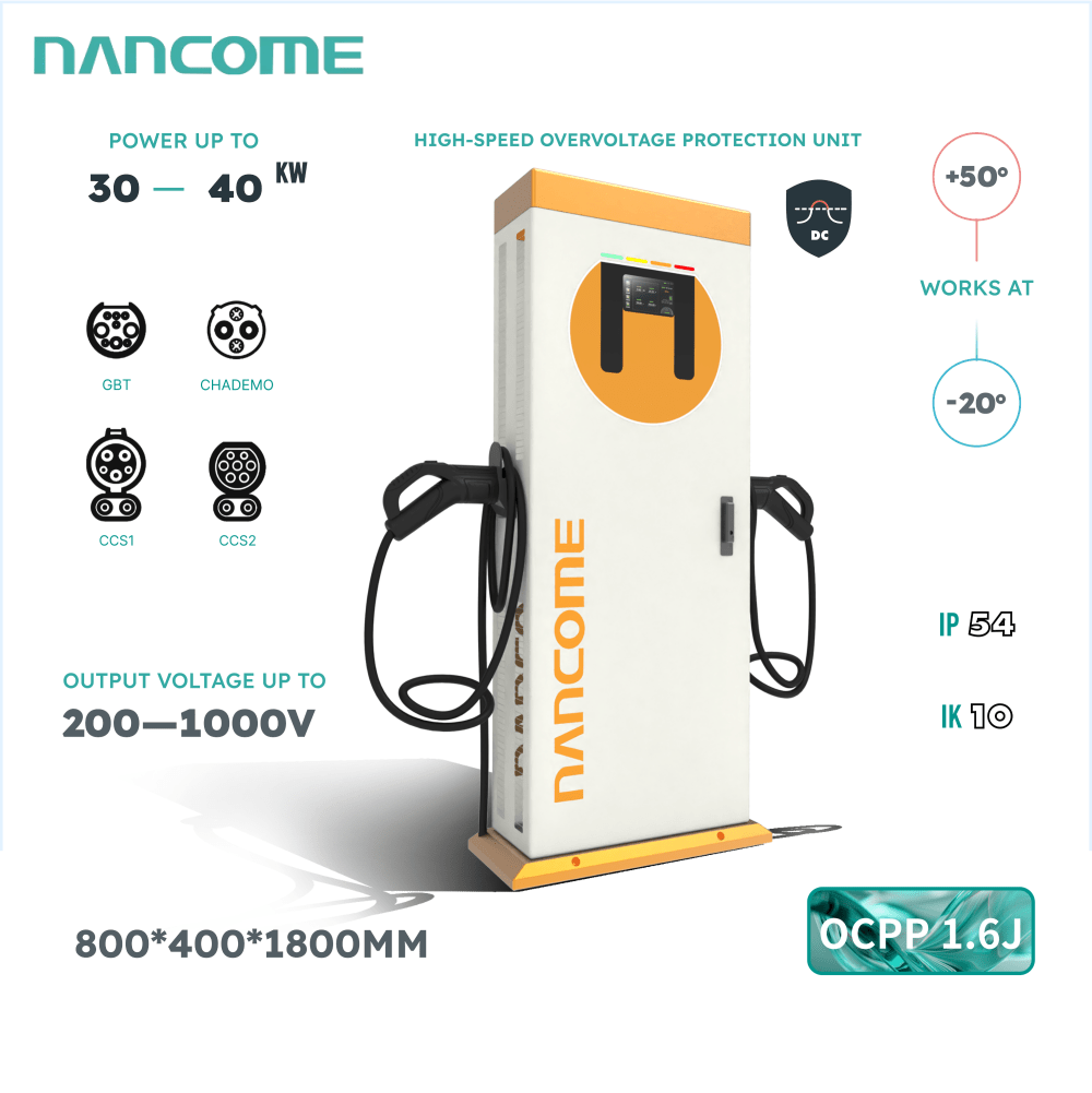 Nancome Waterproof CCS EV Charger Station Electric Car Charging Machine 30kw 40kw Dc Fast EV Charger GBT Commercial